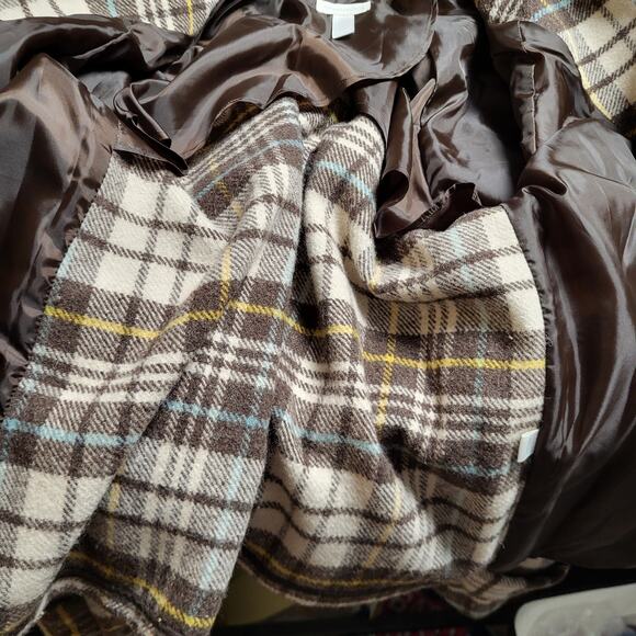 Charter Club Y2K Brown Plaid Wool Blend Short Swing Pea Coat Raglan Sleeves Sz L - Picture 13 of 15